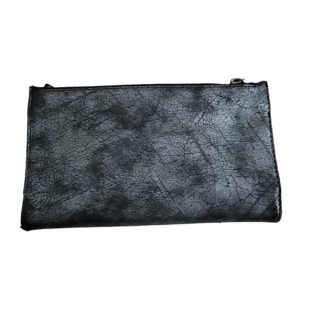 Pebbled Swirl Silver/Black Faux Leather Long Wallet